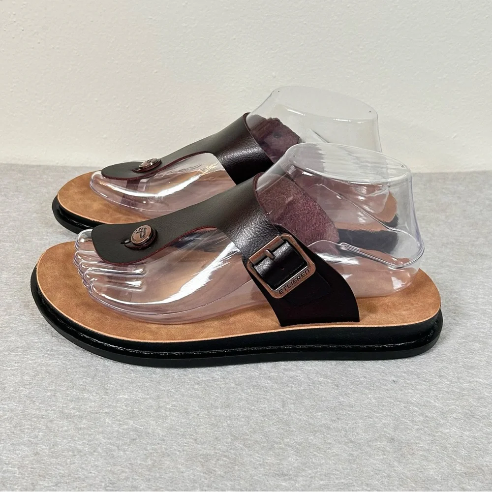 ETLieren Flip-Flops Sandals Men’s Size 6 EU-38 Leather Comfort Dark Brown